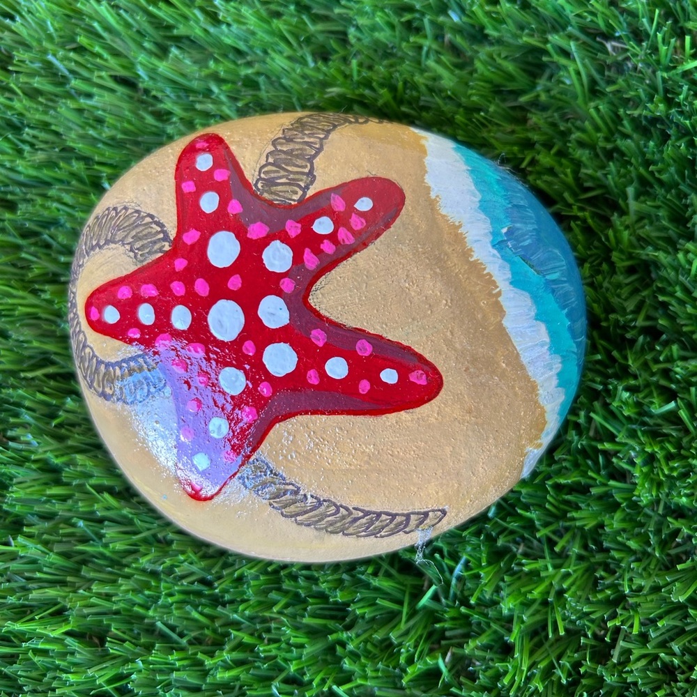 Hand-Painted Starfish Beach Rock